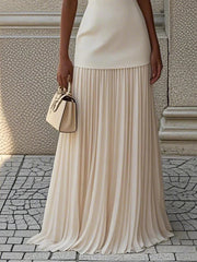 Pleated Classic Boat Neck Maxi Dress