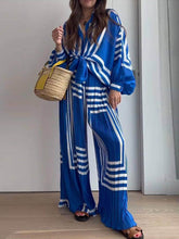 Striped Shirt and Pleated Wide-Leg Pants Set