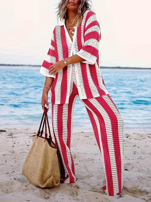 Loose Fit Striped Shirt Pants Set