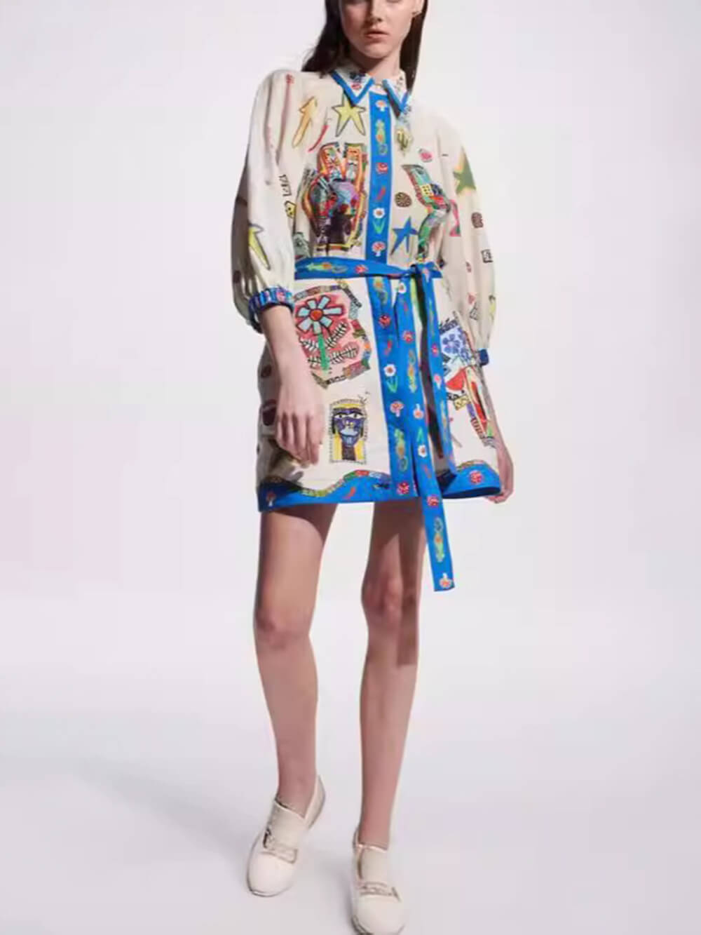 Print Tie Short Sleeve Fashionable Dress