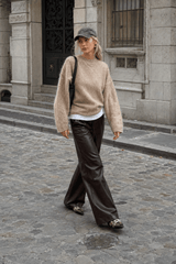 Elegant Solid Mohair Soft Knitted Pullover Women Casual O-neck Long Sleeve Loose Sweater
