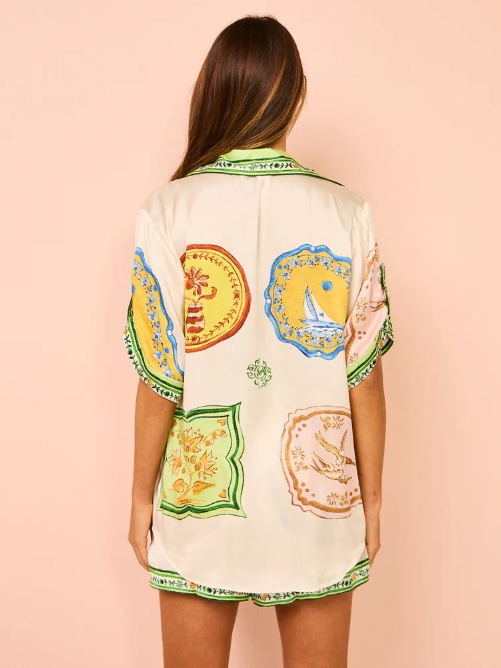 Cream Shirt and Shorts Ethnic Print Set
