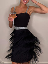 Chic Suspender Fringe Trim Fitted Party Dress
