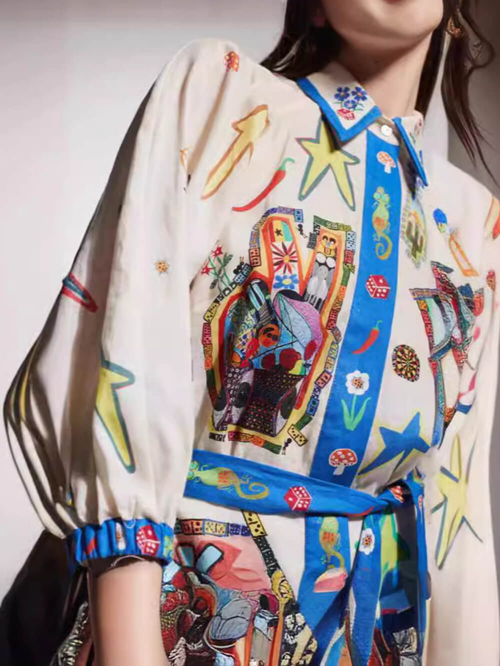 Print Tie Short Sleeve Fashionable Dress