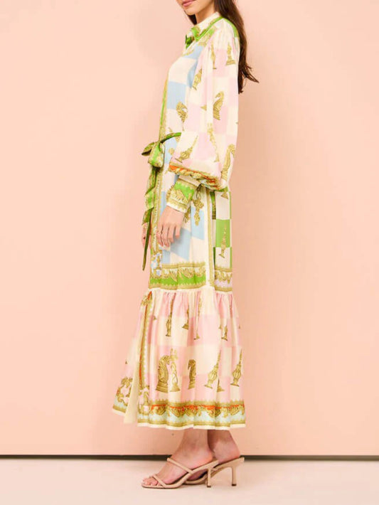 Vintage Floral Lapel Single-Breasted Midi Dress