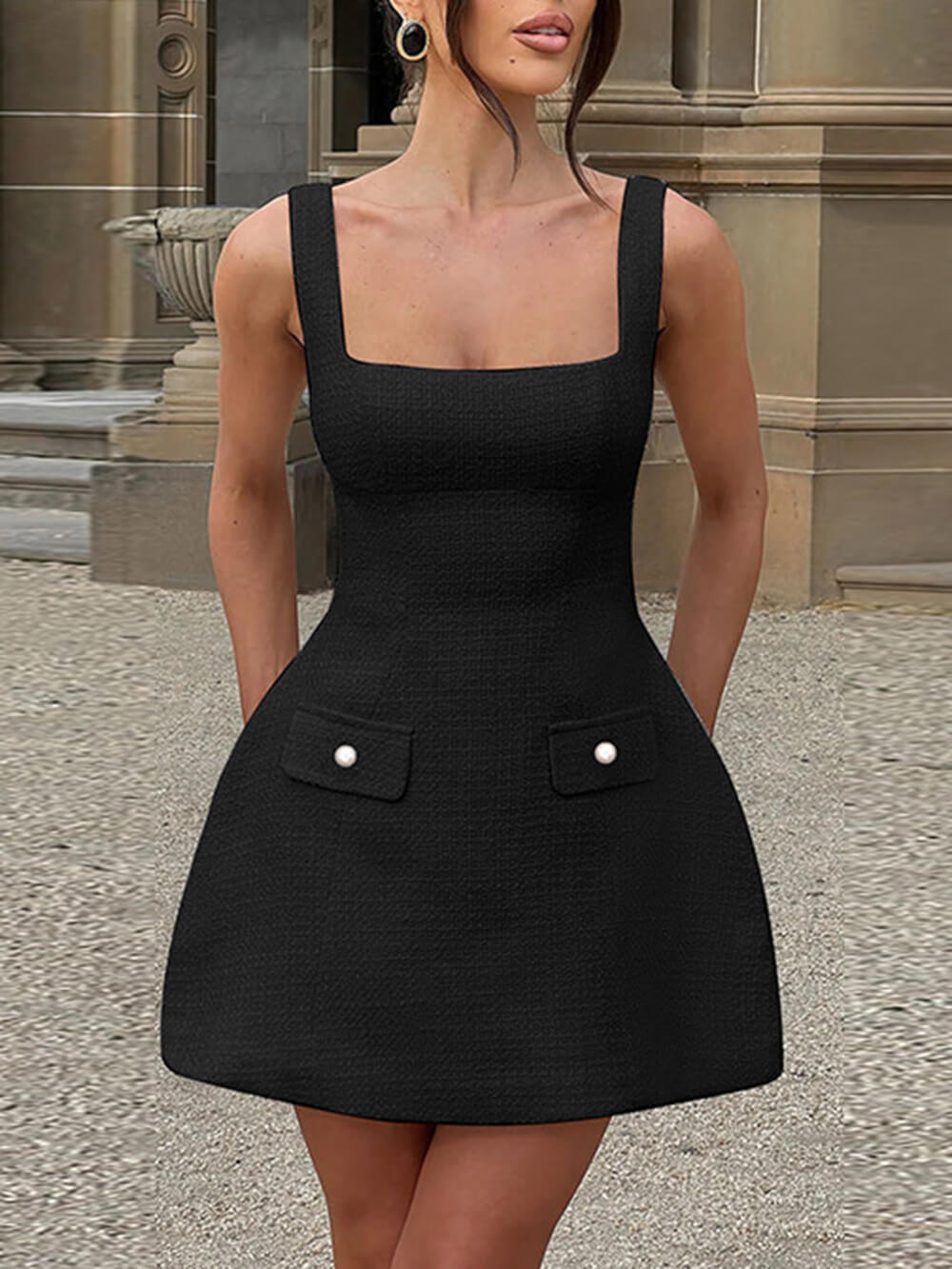 Elegant Square Neck Bodycon Dress