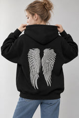 Solid Sequin Wing Graphic Relaxed Hoodie