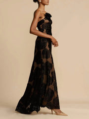 Strapless One-Shoulder Floral Maxi Dress