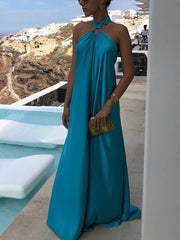 Summer Satin Halter Swing Gown Dress