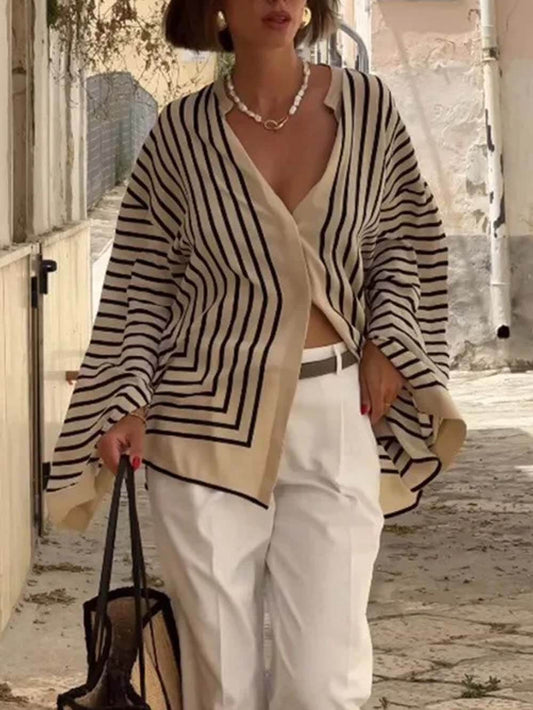 Satin Striped Round Neck Blouse