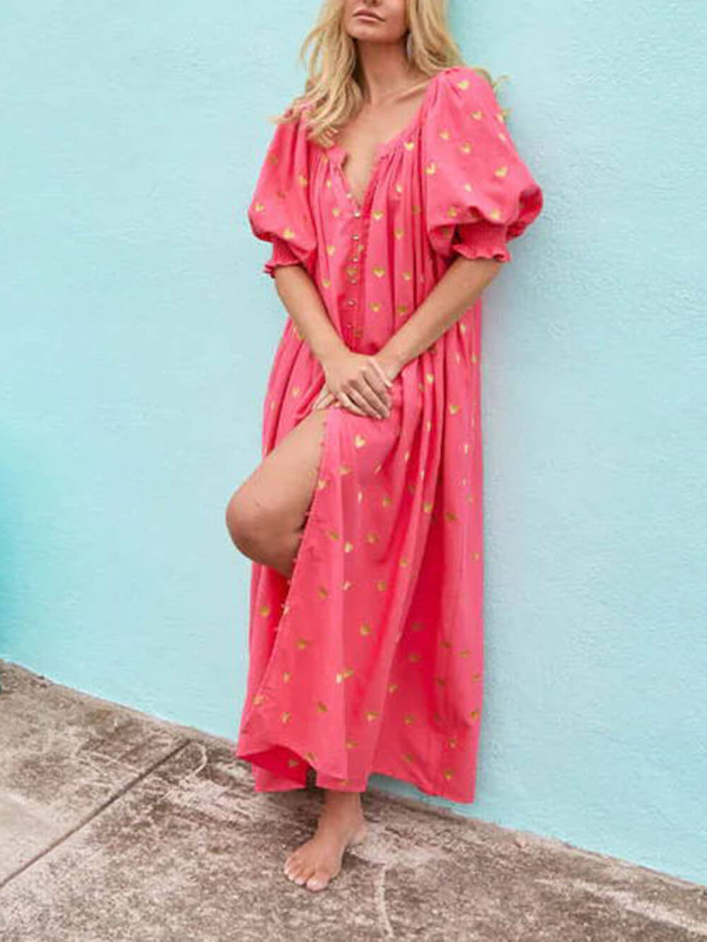 Printed Cardigan Short Sleeve Oversized Dress