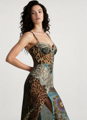Leopard Printed Patchwork Lace Floral Dress
