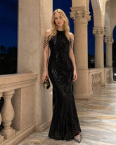 Sequin Halter Mermaid Maxi Party Dress