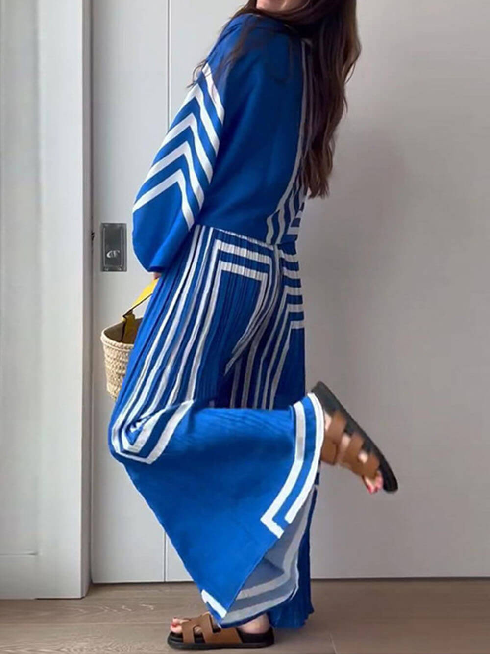 Striped Shirt and Pleated Wide-Leg Pants Set
