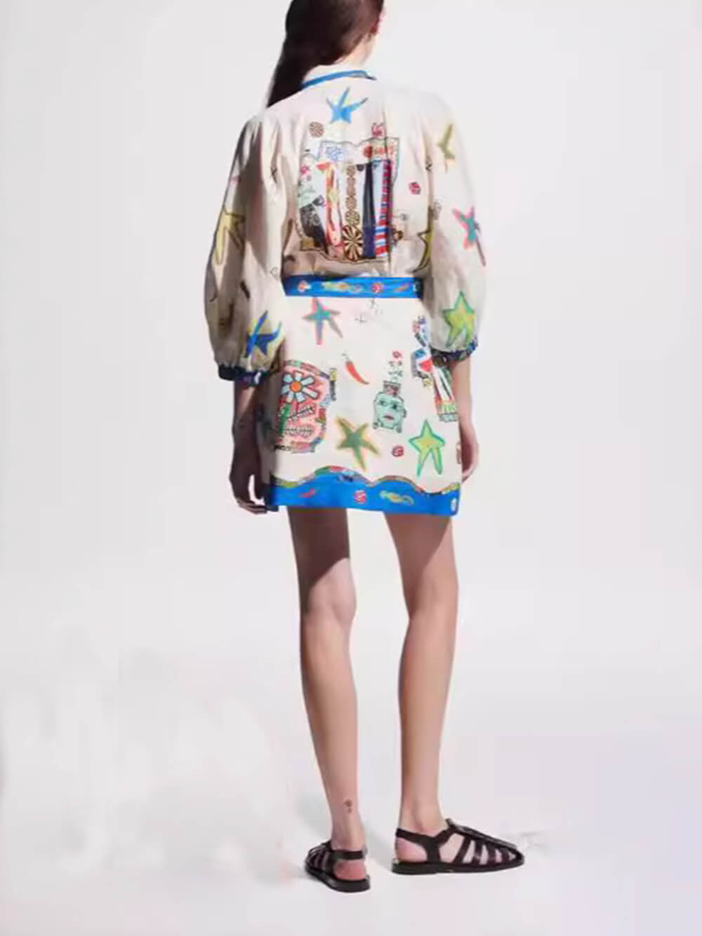 Print Tie Short Sleeve Fashionable Dress