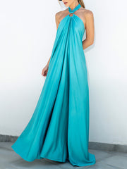 Summer Satin Halter Swing Gown Dress