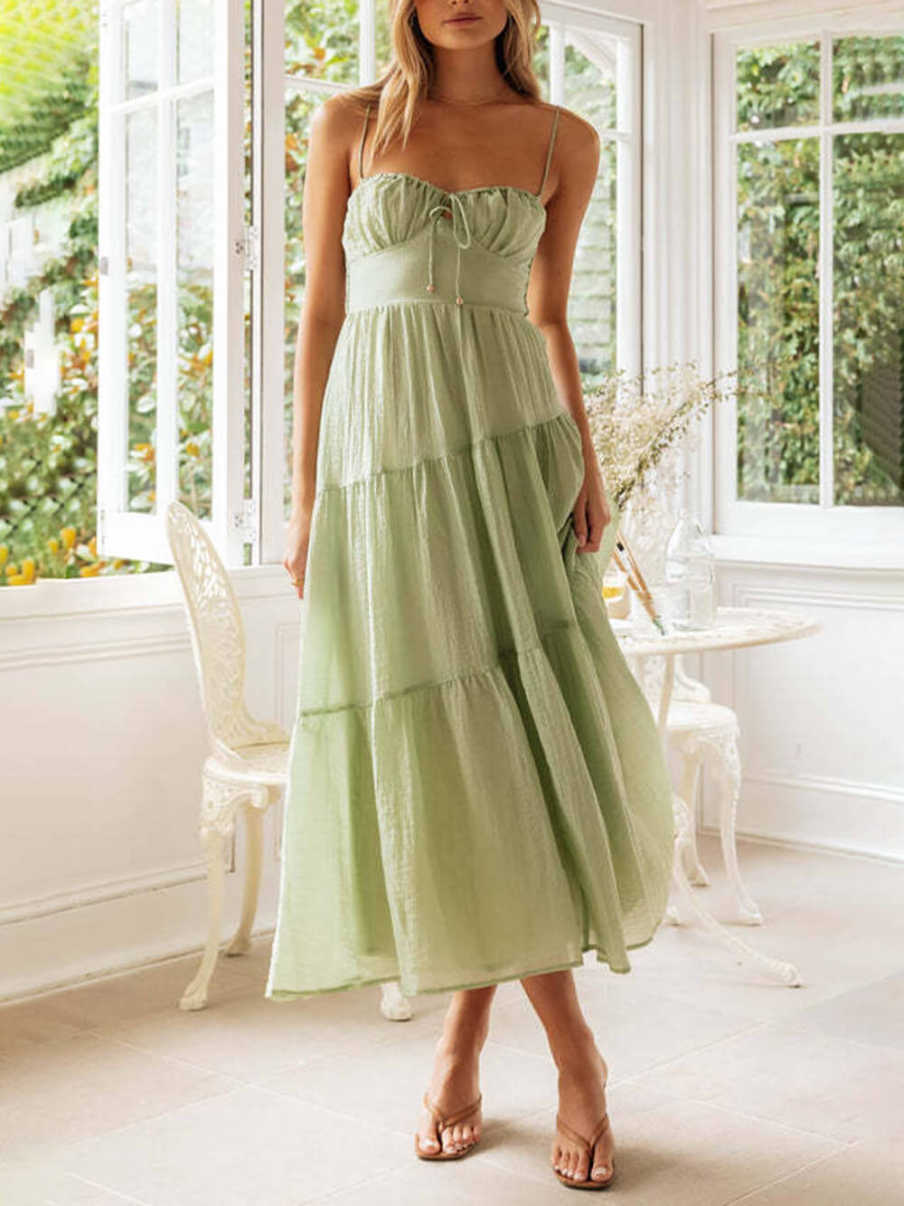 Backless Lace-Up Sleeveless Patchwork Dress