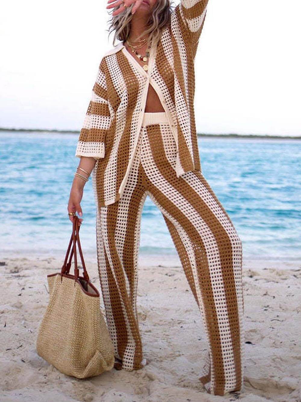 Loose Fit Striped Shirt Pants Set