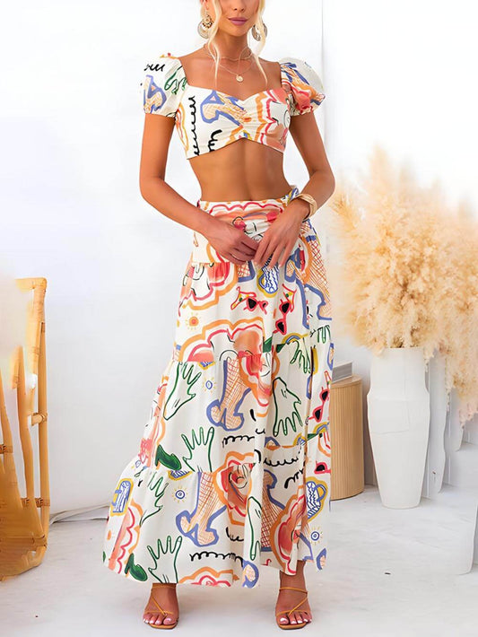 Printed Top and Wrap Skirt Set
