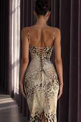 Animal Printe Slit Sexy Maxi Dress