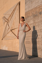 Rhinestone Low Neck Maxi Bodycon Party Dress