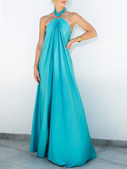 Summer Satin Halter Swing Gown Dress