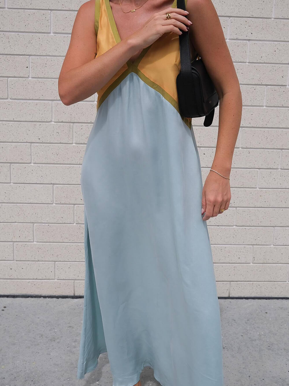 Fashion V-Neck Sleeveless Colorblock Flared Dress