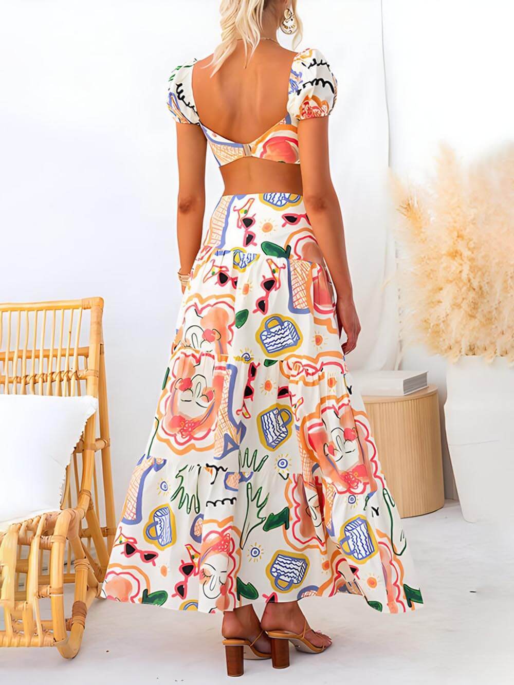 Printed Top and Wrap Skirt Set