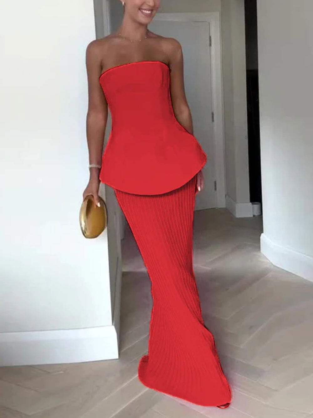 Tube Top Pleated Skirt Set