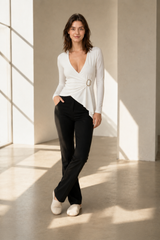 Sexy V Neck Slim Fit Asymmetric Solid Long Sleeve Tee