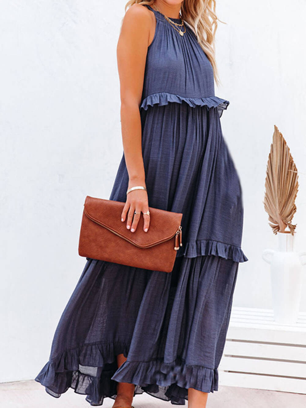 Elegant Floor-Length Tiered Cake Dress