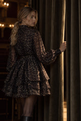 Chiffon Leopard Print Long Sleeve Mini Dress