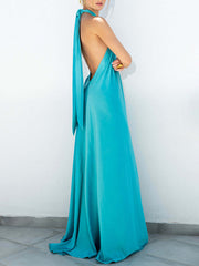 Summer Satin Halter Swing Gown Dress
