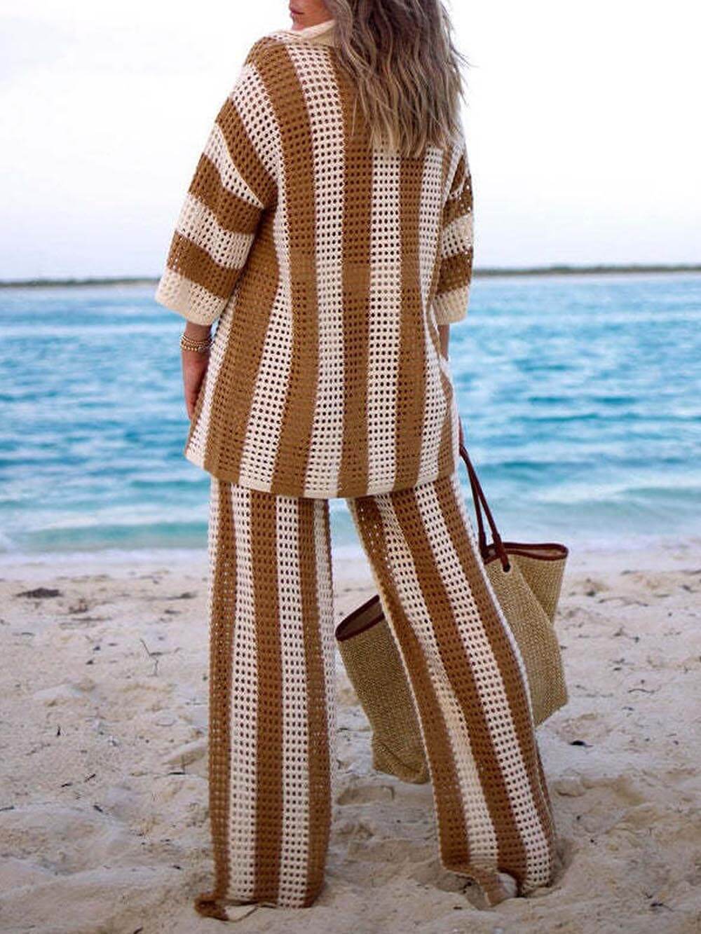 Loose Fit Striped Shirt Pants Set