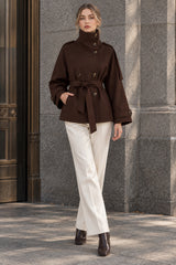Turtleneck Double Breasted Waist Tie Coat