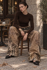Leopard Zebra Print Wide Leg Jeans