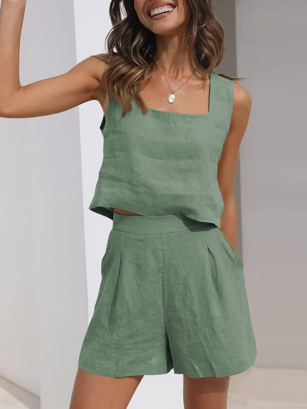 Sleeveless Top Casual Shorts Set