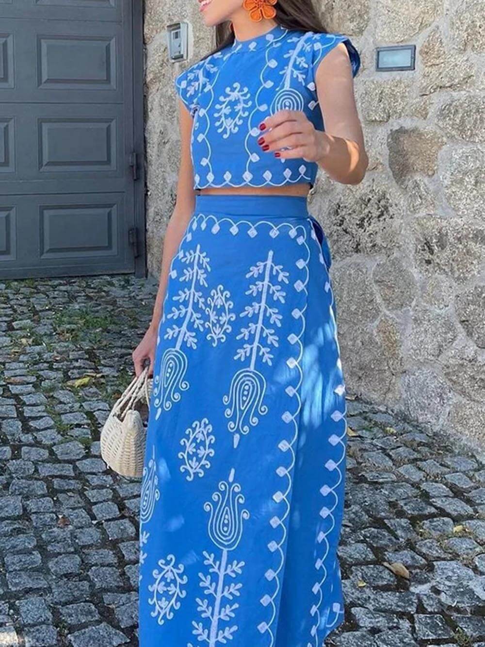 Tie Up Ethnic Crop Top with Midi Skirt