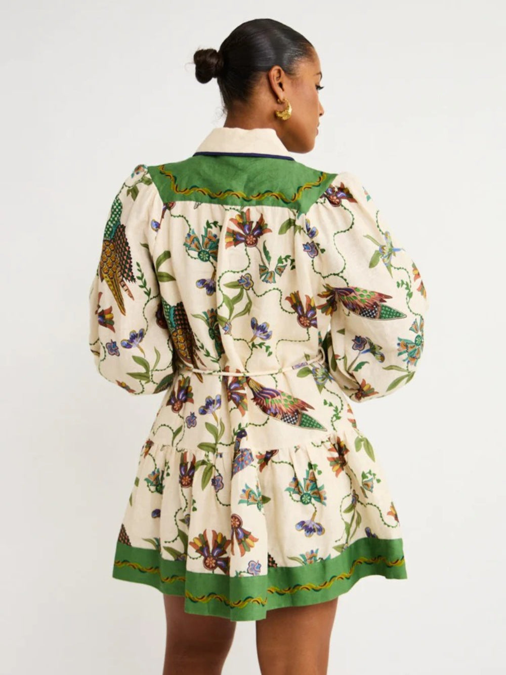 Unique Print Color-Block Balloon Sleeve Shirt Dress