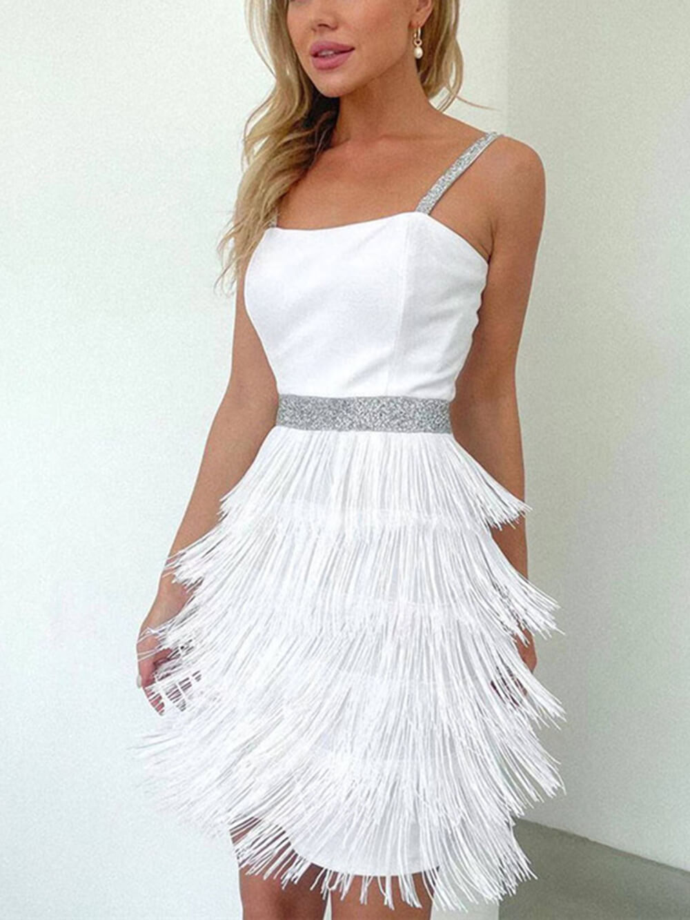 Chic Suspender Fringe Trim Fitted Party Dress
