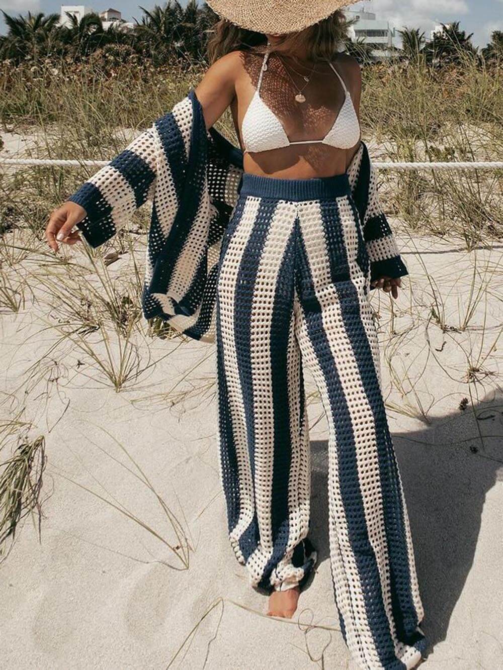Loose Fit Striped Shirt Pants Set
