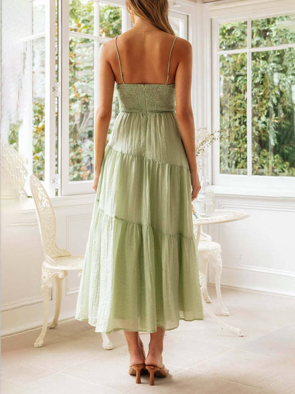 Backless Lace-Up Sleeveless Patchwork Dress