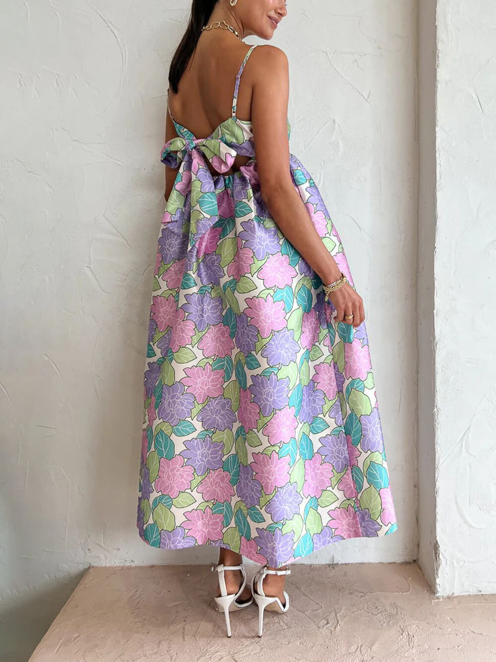 Printed Strapless Backless Swing Dress