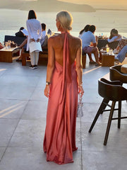 Summer Satin Halter Swing Gown Dress