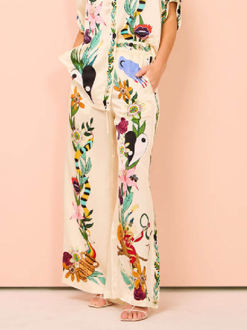 Satin Print Wide Leg Pants