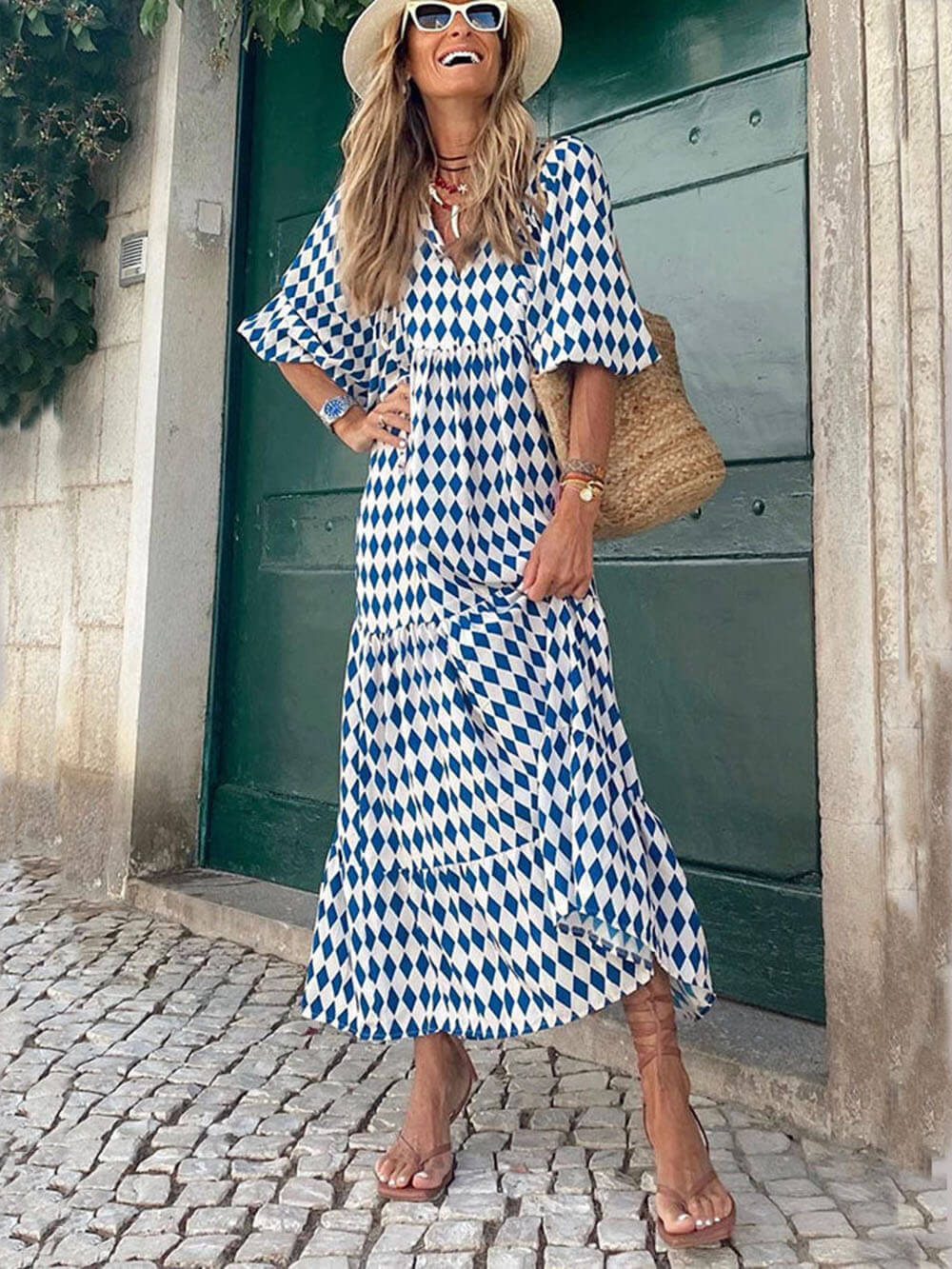 Round Neck Lantern Sleeve Sweetheart Dress
