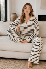 Striped Long Sleeve Pullover Wide Leg Two Piece Set