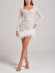 Sequin Feather Long Sleeve Dress