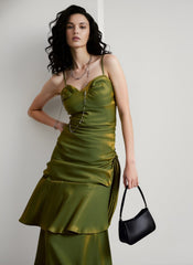 Asymmetrical Burgundy Ruffled Cami Party Dress