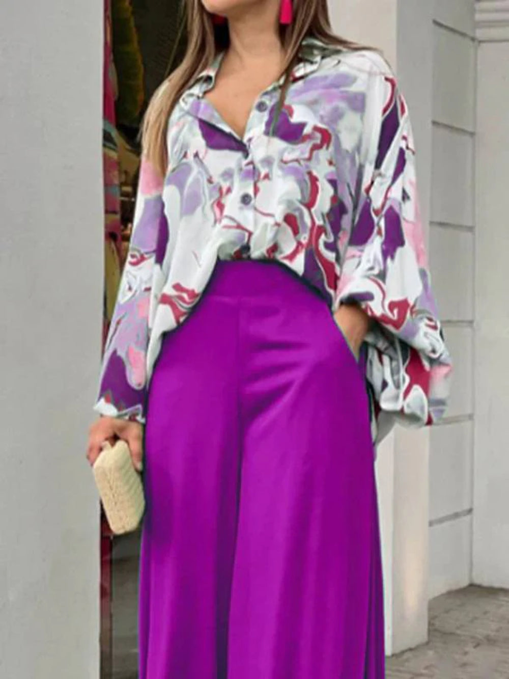 Wide Leg Pants & Print Shirt Set